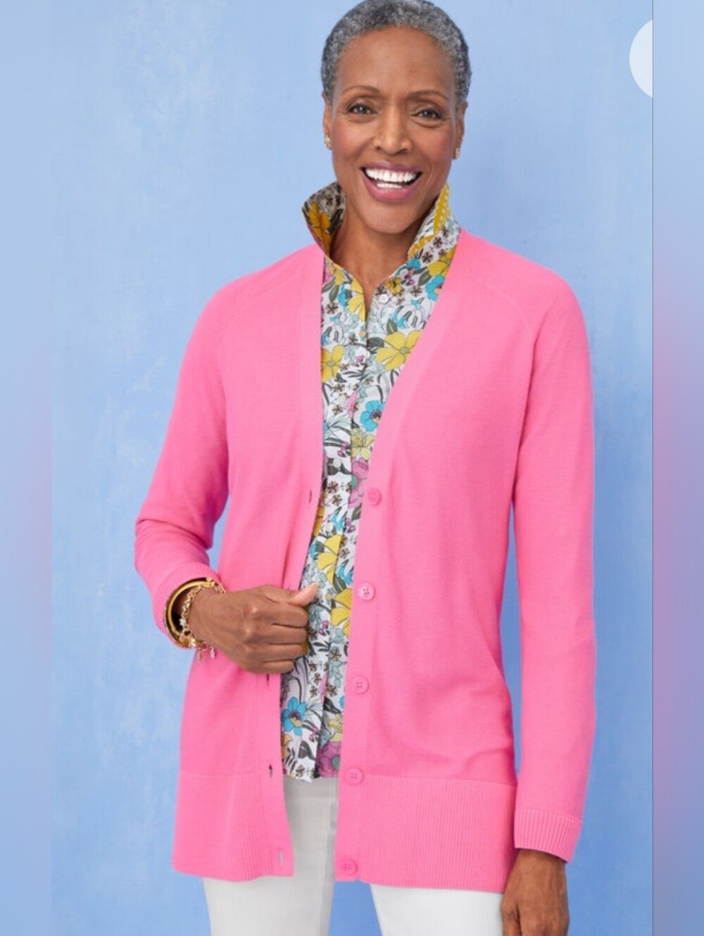 Talbots Women's Bright Pink Button-Front Linen Cardigan Sweater XL